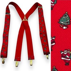 Santa Christmas Suspenders Red Elastic ClipOn CAS W Germany Trees Adjustable 80s